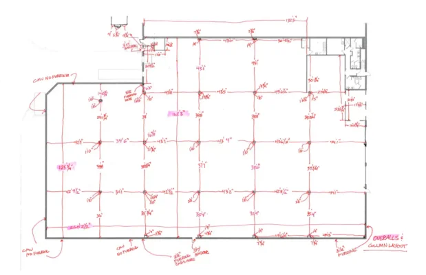 existing conditions modeling column layout and field dimensions