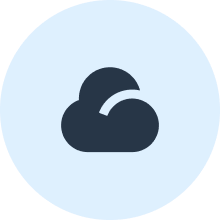 Dark blue cloud icon with a curved line on a light blue circle.