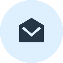 Envelope icon with checkmark, centered on light blue circle background.