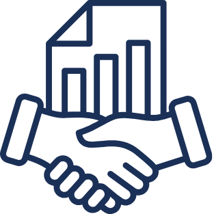 Two hands shaking in front of a bar graph, drawn simply on paper.