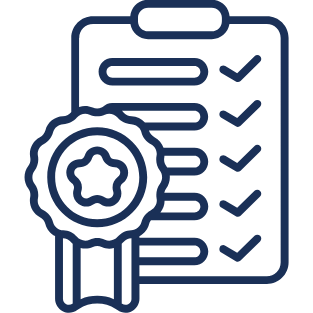 Checklist on clipboard with five checkmarks and a ribbon with a star overlay.