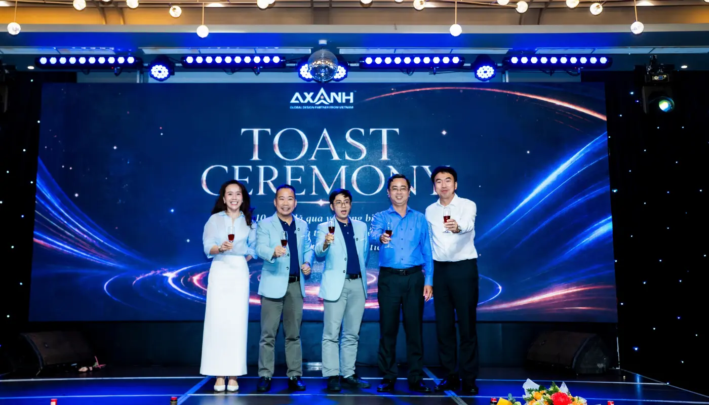 Autodesk and OneCAD representatives joining AXANH leadership for the ceremonial opening toast