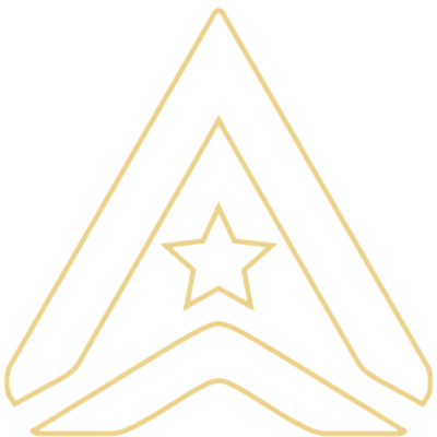 Gold outline of the central AXANH A symbol with a star