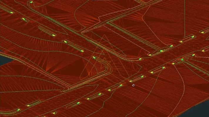 roadway grading and drainage coordination for flat terrain infrastructure