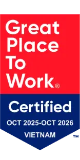 Red and blue badge says: Great Place to Work Certified, Oct 2025–Oct 2026.