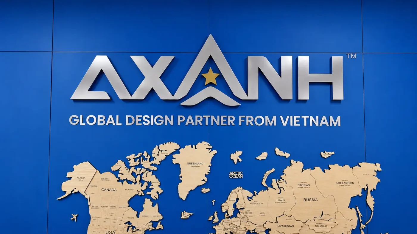 AXANH logo installed on the wall of a meeting room