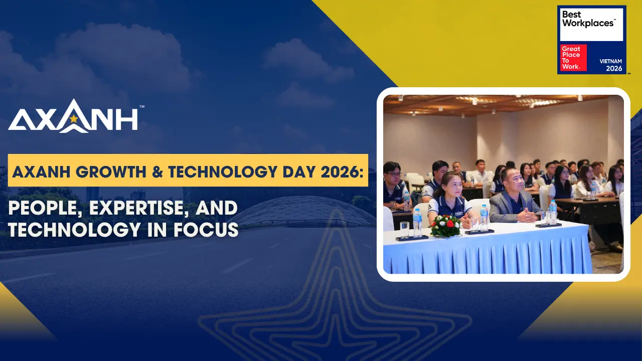 Attendees seated at tables watching a presentation at AXANH Growth & Technology Day 2026.