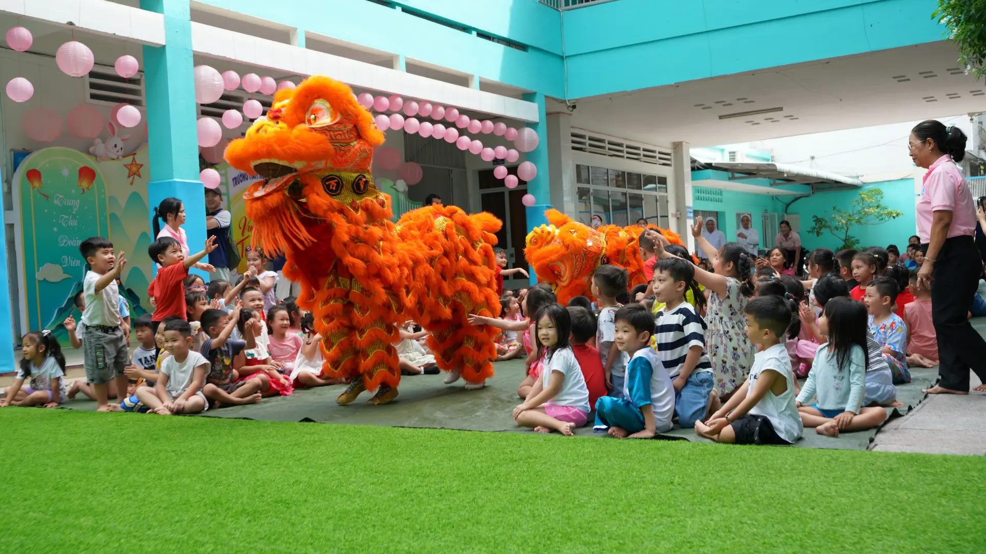 Lion dance activity during the Mid-Autumn Festival for the Children