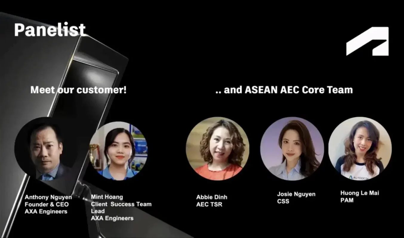 Five speakers at the 2024 Autodesk APAC panel discussion with names listed.